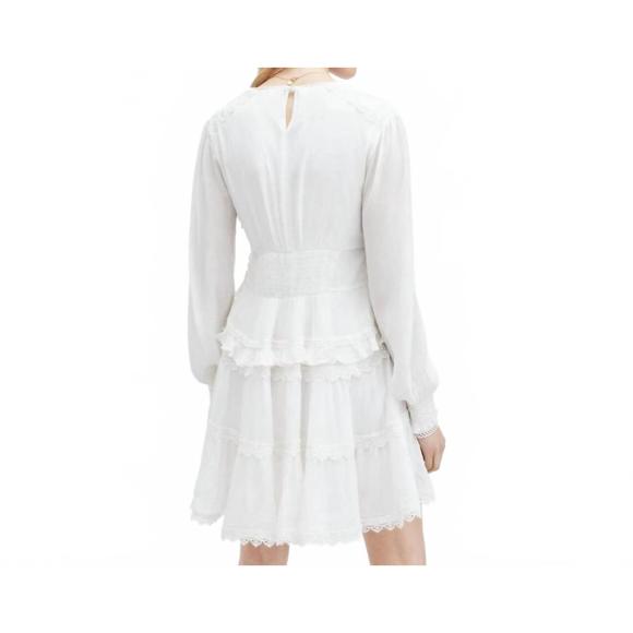 NEW ALLSAINTS zora v-neck ruffled mini dress in chalk white
